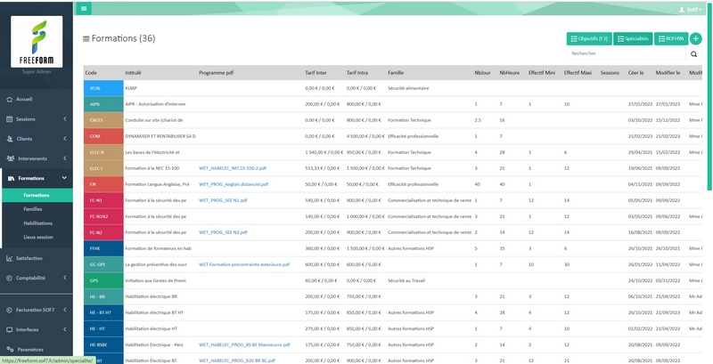 Gestion des formations SOF7